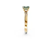 Side Accent Engagement Ring Setting for Fancy Green Asscher Cut Center with Accent Shoulders and Prong Head in Yellow Gold
