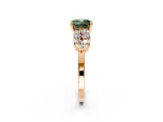 Cluster Engagement Ring Setting for Fancy Green Cushion Cut Center with 2-Row Shoulder Clusters and Prong Head in Rose Gold