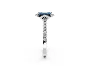 Floral Engagement Ring Setting for Fancy Blue Emerald Cut Center with Pave Band and Floral Prong Head in White Gold