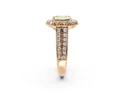 Large Accent Halo Engagement Ring Setting for Fancy Yellow Emerald Cut Center with Pave Split Shank and Prong Head in Rose Gold