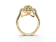 Large Accent Halo Engagement Ring Setting for Fancy Yellow Round Cut Center with Pave Split Shank and Prong Head in Yellow Gold