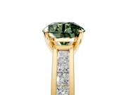 Solitaire Engagement Ring Setting for Fancy Green Round Cut Center with Princess Cut Channel Band and Prong Head in Yellow Gold