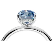 Hidden Halo Engagement Ring Setting for Fancy Blue Cushion Cut Center with Thin Rounded Band and Prong Head in Sterling Silver