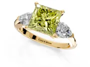 3 Stone Engagement Ring Setting for Fancy Yellow Princess Cut Center with Large Pear-Shaped Accents and Prong Head in Yellow Gold