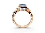 Halo Engagement Ring Setting for Fancy Blue Princess Cut Center with Floral Band and Prong Head in Rose Gold