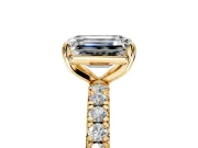 Solitaire Engagement Ring Setting for Emerald Cut Center with Shared-Prong Accents and Prong Head in Yellow Gold