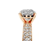 Solitaire Engagement Ring Setting for Cushion Cut Center with Domed Multi-Row Pave Band and Prong Head in Rose Gold