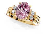 Solitaire Engagement Ring Setting for Fancy Pink Oval Center with Grooved Bar Accent Band and Prong Head in Yellow Gold