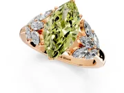 Leaf Cluster Engagement Ring Setting for Fancy Yellow Marquise Center with Marquise Accents and Prong Head in Rose Gold