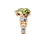 3 Stone Engagement Ring Setting for Fancy Yellow Heart-Shaped Center with Round Cut Side Accents and Prong Head in Rose Gold