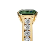 Solitaire Engagement Ring Setting for Fancy Green Emerald Cut Center with Cathedral Channel Band and Prong Head in Yellow Gold