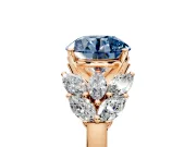 Leaf Cluster Engagement Ring Setting for Fancy Blue Round Cut Center with Marquise Accents and Prong Head in Rose Gold