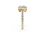Accent Halo Engagement Ring Setting for Radiant Cut Center with Full-Length Pave Band and Prong Head in Yellow Gold