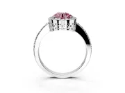 Halo Engagement Ring Setting for Fancy Pink Round Cut Center with Heart-Shaped Openwork, Pave Band and Prong Head in White Gold