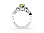 3 Stone Engagement Ring Setting for Fancy Yellow Cushion Cut Center with Pave Split Shank and Prong Head in White Gold