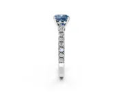Solitaire Engagement Ring Setting for Fancy Blue Cushion Cut Center with Single Row Accent Band and Prong Head in White Gold