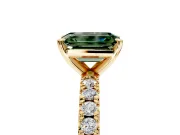 Solitaire Engagement Ring Setting for Fancy Green Emerald Cut Center with Fine Pave Band and Claw Prong Head in Yellow Gold