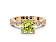 Solitaire Engagement Ring Setting for Fancy Yellow Cushion Cut Center with Milgrain Bezel Accents and Prong Head in Rose Gold