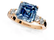 5 Stone Engagement Ring Setting for Fancy Blue Asscher Cut Center with Plain Band and Prong Head in Rose Gold