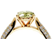 Solitaire Engagement Ring Setting for Fancy Yellow Oval Center with Multi-Row Accents and Prong Head in Yellow Gold
