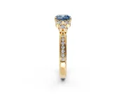 Cluster Engagement Ring Setting for Fancy Blue Cushion Cut Center with Bezel Accent Clusters and Prong Head in Yellow Gold