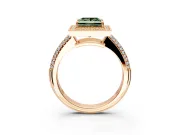 Milgrain Halo Engagement Ring Setting for Fancy Green Princess Cut Center with Three-Sided Pave Band and Prong Head in Rose Gold