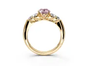 Cluster Engagement Ring Setting for Fancy Pink Oval Center with Round Cut Accent Frame and Prong Head in Yellow Gold