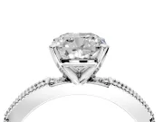 Solitaire Engagement Ring Setting for Cushion Cut Center with Milgrain-Edged Pave Band and Prong Head in Sterling Silver