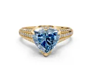 Solitaire Engagement Ring Setting for Fancy Blue Heart-Shaped Center with Accented Split Shank and Prong Head in Yellow Gold
