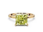 Minimalist Solitaire Engagement Ring Setting for Fancy Yellow Princess Cut Center with Thin Band and Prong Head in Yellow Gold