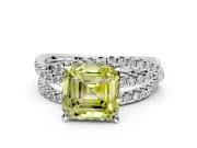 Solitaire Engagement Ring Setting for Fancy Yellow Asscher Cut Center with Woven 3-Strand Pave Band and Prong Head in Platinum