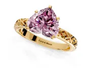 Solitaire Engagement Ring Setting for Fancy Pink Heart-Shaped Center with Milgrain X Pattern Band and Prong Head in Yellow Gold