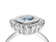 Halo Engagement Ring Setting for Fancy Blue Marquise Center with Milgrain Bezel Rim, Plain Band and Prong Head in Platinum