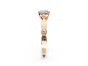 Solitaire Engagement Ring Setting for Cushion Cut Center with Carved Leaf Shoulders and Prong Head in Rose Gold