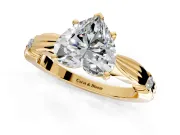 Solitaire Engagement Ring Setting for Heart-Shaped Center with Carved Leaf Shoulders and Prong Head in Yellow Gold