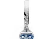 Side Accent Engagement Ring Setting for Fancy Blue Radiant Cut Center with Accent Shoulders and Prong Head in Sterling Silver