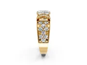 Pave Engagement Ring Setting for Radiant Cut Center with Curved Accent Rows, Openwork and Prong Head in Yellow Gold