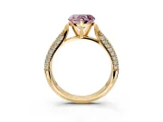Solitaire Engagement Ring Setting for Fancy Pink Heart-Shaped Center with Multi-Row Accents and Prong Head in Yellow Gold