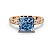 Solitaire Engagement Ring Setting for Fancy Blue Princess Cut Center with Channel-Set Accent Band and Prong Head in Rose Gold