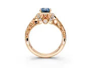 Solitaire Engagement Ring Setting for Fancy Blue Emerald Cut Center with Filigree Accent Basket and Prong Head in Rose Gold
