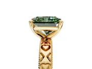 Solitaire Engagement Ring Setting for Fancy Green Radiant Cut Center with XO Engraved Band and Prong Head in Yellow Gold