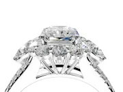 Halo Engagement Ring Setting for Radiant Cut Center with Two-Strand Split Shank and Prong Head in Platinum