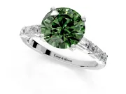Baguette Engagement Ring Setting for Fancy Green Round Cut Center with Alternating Bar-Set Band and Prong Head in Platinum