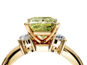 3 Stone Engagement Ring Setting for Fancy Yellow Princess Cut Center with Wide Plain Band and Prong Head in Yellow Gold