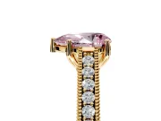 Solitaire Engagement Ring Setting for Fancy Pink Pear-Shaped Center with Engraved Pave Band and Prong Head in Yellow Gold