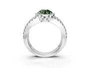 Halo Engagement Ring Setting for Fancy Green Round Cut Center with Wide-Open Pave Split Shank and Prong Head in Platinum