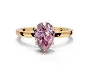 Solitaire Engagement Ring Setting for Fancy Pink Pear-Shaped Center with Thin Rounded Plain Band and Prong Head in Yellow Gold