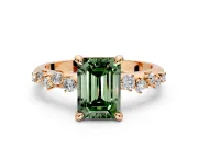 Solitaire Engagement Ring Setting for Fancy Green Emerald Cut Center with Trailing Leaf Accent Band and Prong Head in Rose Gold
