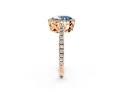Accent Halo Engagement Ring Setting for Fancy Blue Oval Center with Full-Length Pave Band and Prong Head in Rose Gold