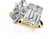 Marquise and Emerald Cut Lab-Grown Diamond Toi et Moi Engagement Ring with Prong-Set Stones in Yellow Gold